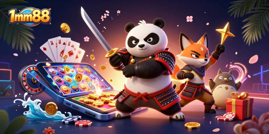 Experience the excitement of 1mm88 with vibrant 3D gaming characters and immersive casino elements in action.