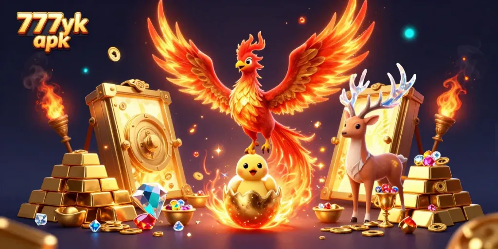 Experience thrilling gameplay with the 777yk apk featuring dynamic phoenix characters and treasures.