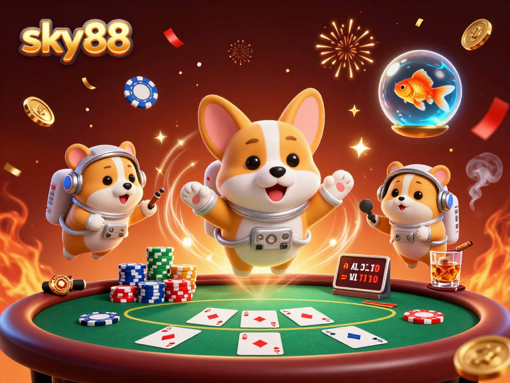 Experience the engaging gameplay at sky88 with a unique space-themed casino illustration.