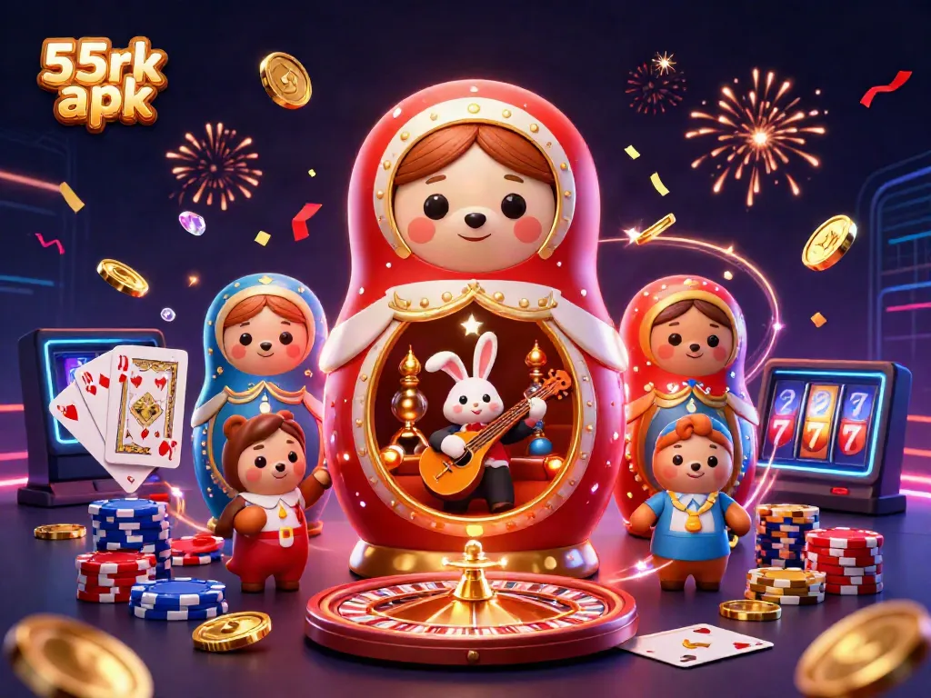 Experience thrilling gameplay with the 55rk apk surrounded by vibrant casino elements and characters.