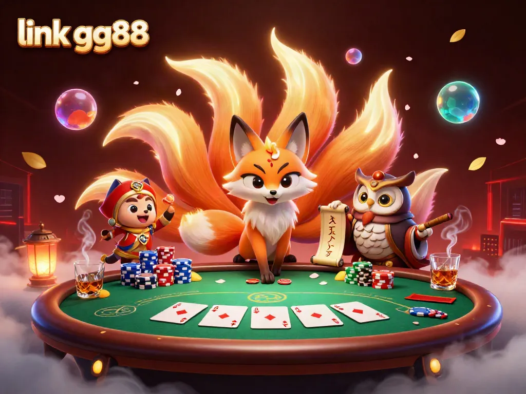 Engage with the exciting atmosphere of link gg88 as the nine-tailed fox spirit and owl guide players through a vibrant casino scene.