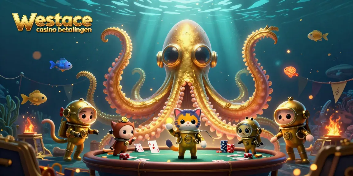 Geniet van westace casino betalingen met een kleurrijke 3D-scène van een kraken, duikende kat en meer.