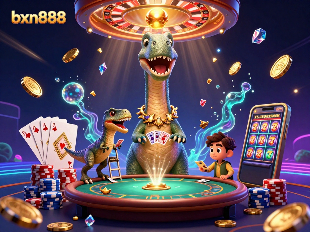 Experience the excitement of bxn888 with a vibrant 3D casino scene featuring thrilling games.