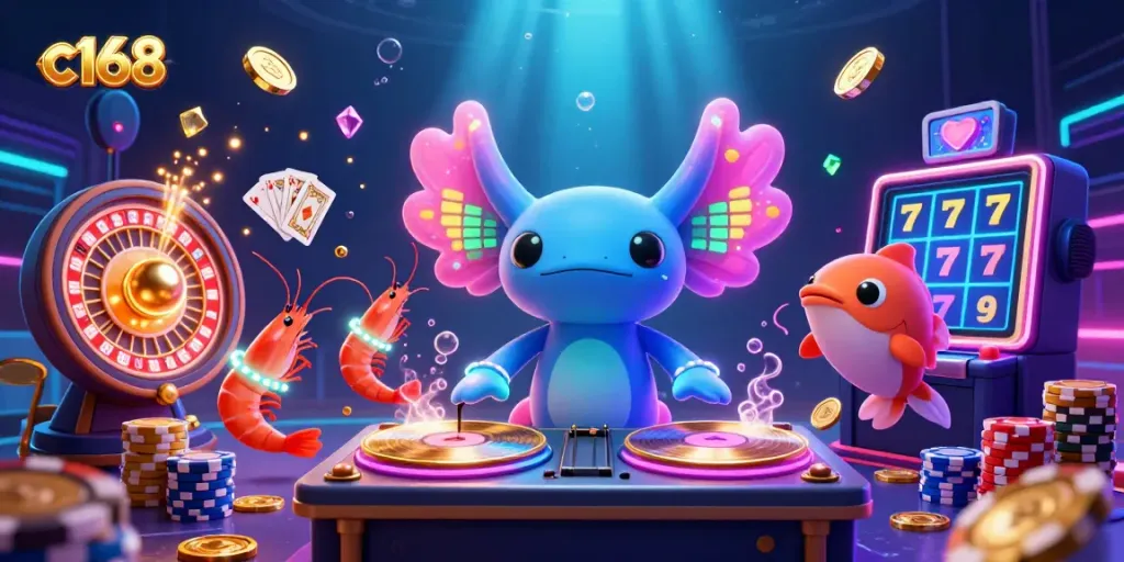 Engage in thrilling gameplay at c168 with colorful 3D casino elements and vibrant characters.